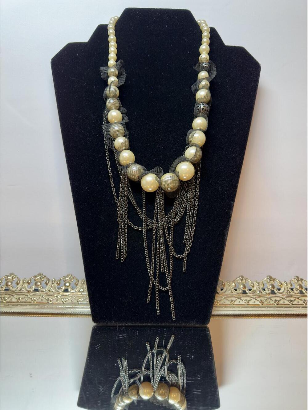 Vintage Pearl Multi-Strand Chain Fringe Necklace Gothic Lolita Steampunk style